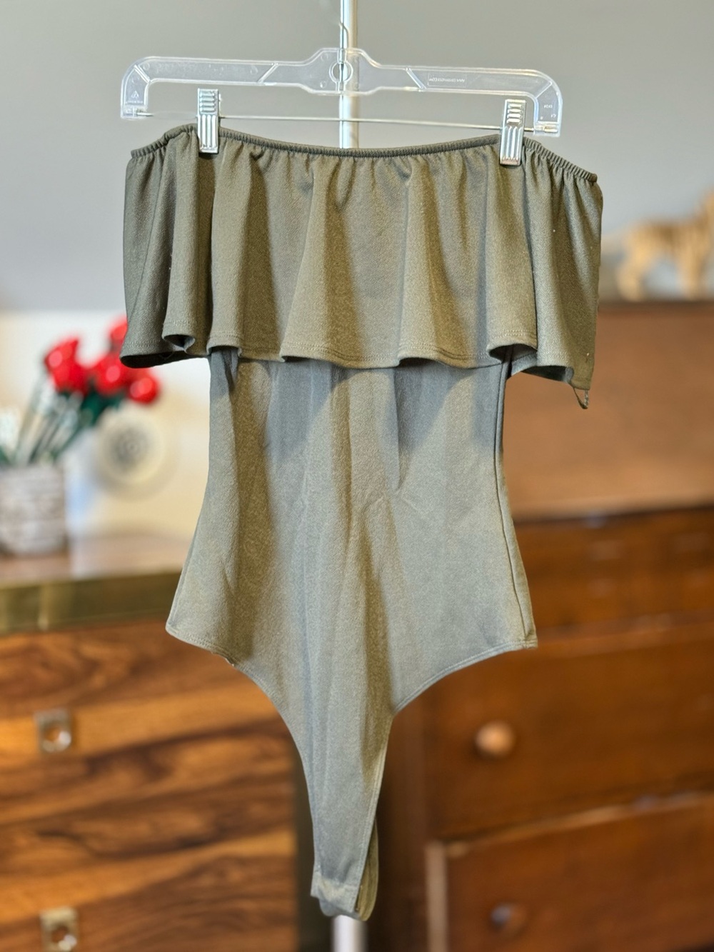 Off-Shoulder Olive Green bodysuit